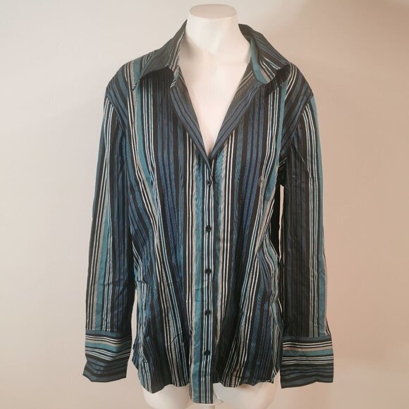 New York & Company Funky Stripe Button Down Top - Picture 1 of 4